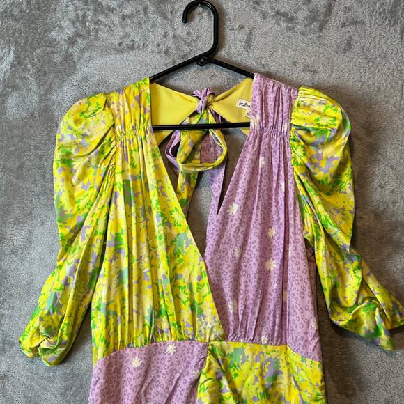 For Love & Lemons Dubois Mix Print Mini Dress in Freedom Floral Large Purple - Picture 2 of 10